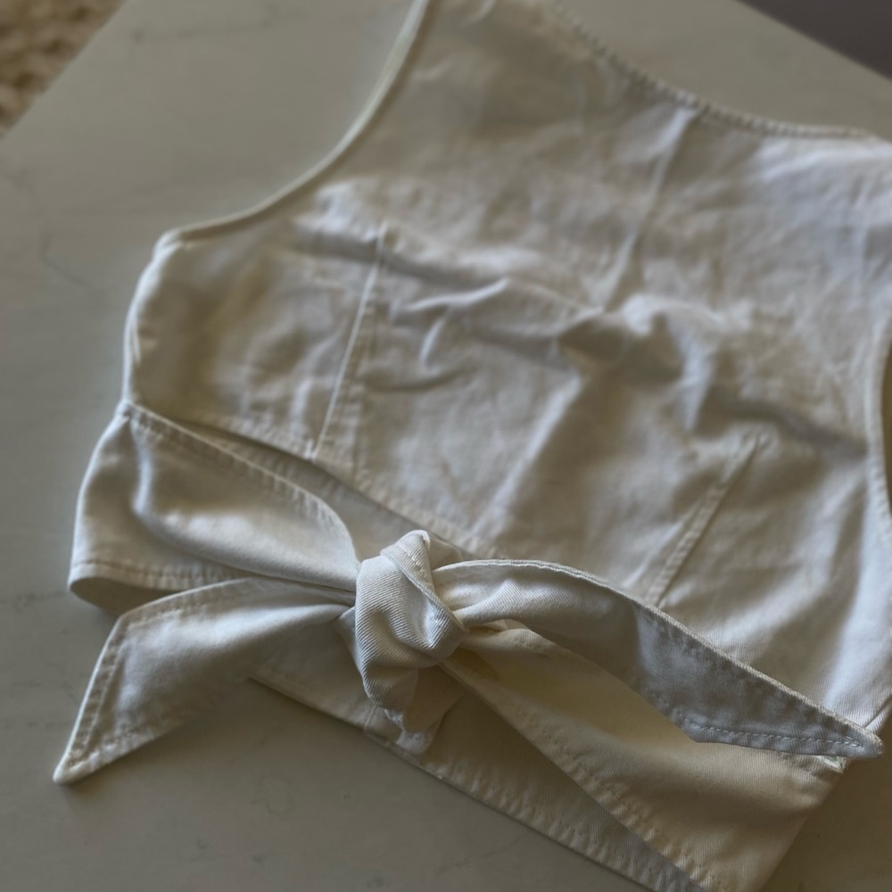 Intermix White Button Down Tie-Back Top Size S - image 7